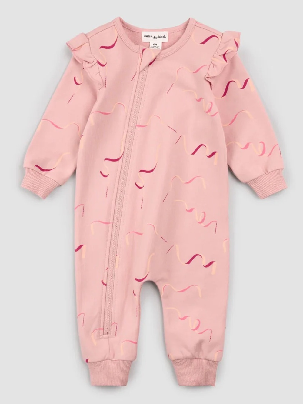 Miles The Label | Pink Ruffle-Shoulder Zip Front Footie